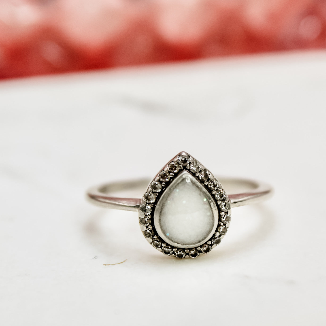 Sale piece Pear Halo Ring Sterling Silver, Simulated Diamonds